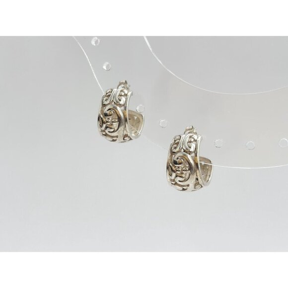 Filigree Style Sterling Silver Chunky Vintage Victorian Little Hoop Earrings - Picture 2 of 10